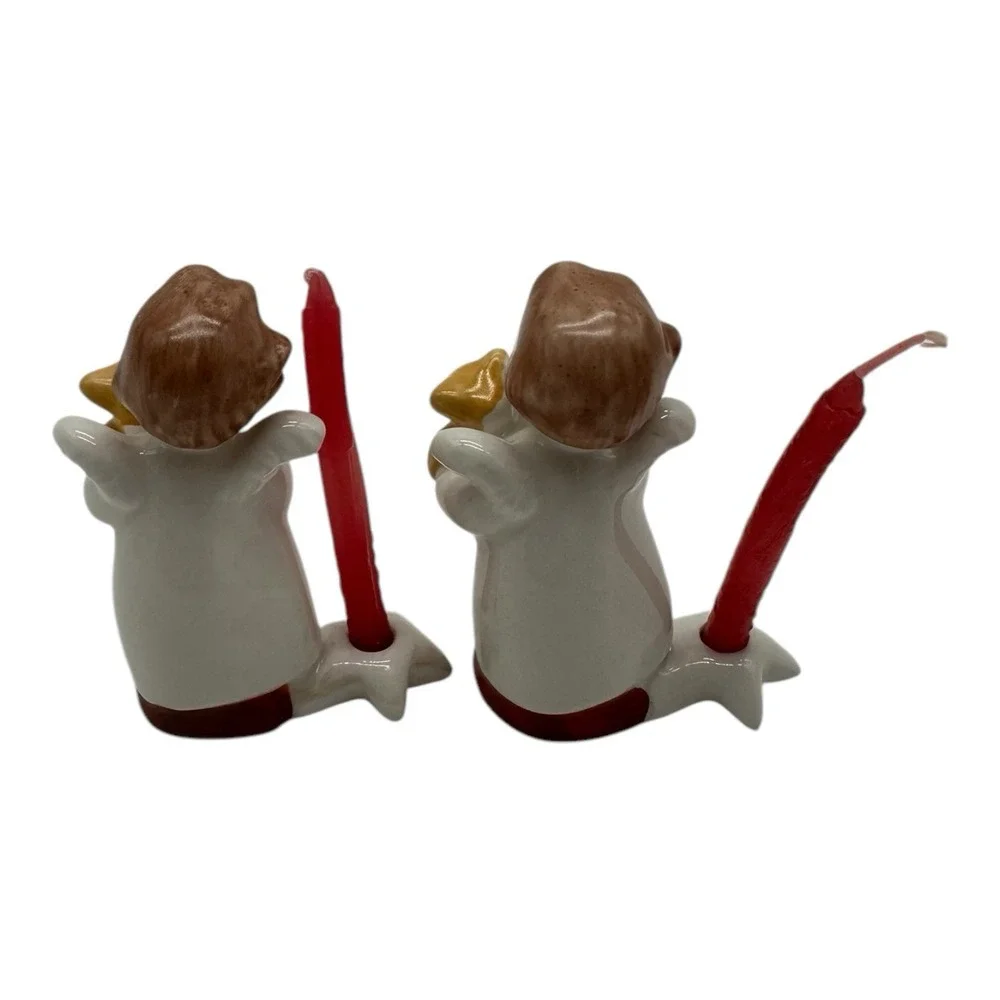 2 Vintage Goebel‎ Christmas Candle Holders Angel w/ Teddy Bear 2.5